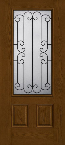 WDMA 34x80 Door (2ft10in by 6ft8in) Exterior Oak Riserva 3/4 Lite 2 Panel Fiberglass Single Door 1