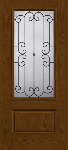 WDMA 34x80 Door (2ft10in by 6ft8in) Exterior Oak Riserva 3/4 Lite 1 Panel Fiberglass Single Door HVHZ Impact 1