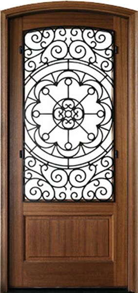 WDMA 36x108 Door (3ft by 9ft) Exterior Mahogany Trinity Impact Single Door/Arch Top w Iron #1 1-3/4 Thick 1