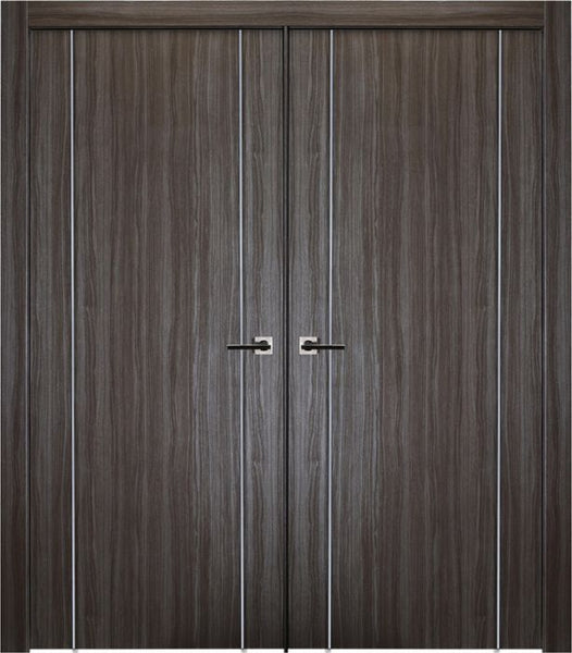 WDMA 36x80 Door (3ft by 6ft8in) Interior Barn Prefinished Leoni V-V Gray Modern Double Door 1