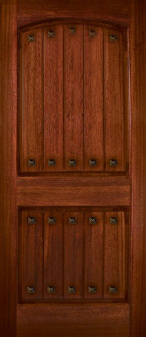 WDMA 36x80 Door (3ft by 6ft8in) Exterior Mahogany 36in x 80in Arch 2 Panel V-Grooved DoorCraft Door with Clavos 1