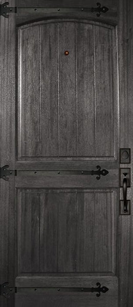 WDMA 36x80 Door (3ft by 6ft8in) Exterior Mahogany 36in x 80in Arch 2 Panel V-Grooved DoorCraft Door with Straps 1