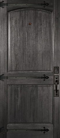 WDMA 36x80 Door (3ft by 6ft8in) Exterior Mahogany 36in x 80in Arch 2 Panel V-Grooved DoorCraft Door with Straps 1