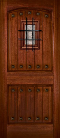 WDMA 36x80 Door (3ft by 6ft8in) Exterior Mahogany 36in x 80in Arch 2 Panel V-Grooved DoorCraft Door with Speakeasy / Clavos 1