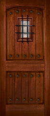 WDMA 36x80 Door (3ft by 6ft8in) Exterior Mahogany 36in x 80in Arch 2 Panel V-Grooved DoorCraft Door with Speakeasy / Clavos 1