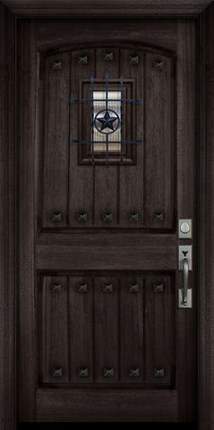 WDMA 36x80 Door (3ft by 6ft8in) Exterior Mahogany 36in x 80in Arch 2 Panel V-Grooved DoorCraft Door with Speakeasy / Clavos 2