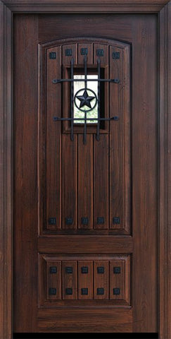 WDMA 36x80 Door (3ft by 6ft8in) Exterior Cherry Pro 80in 2 Panel Arch V-Groove Door with Speakeasy / Clavos 1