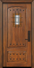 WDMA 36x80 Door (3ft by 6ft8in) Exterior Cherry Pro 80in 2 Panel Arch Door with Speakeasy / Clavos 1