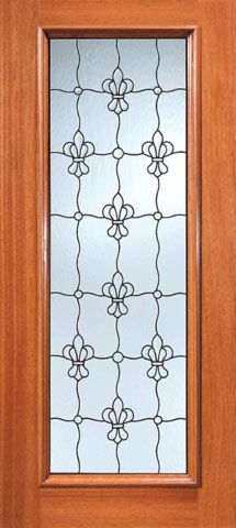WDMA 36x84 Door (3ft by 7ft) Exterior Mahogany Fleur De Lis Pattern Beveled Glass Front Single Door Full Lite 1