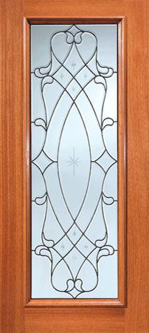 WDMA 36x84 Door (3ft by 7ft) Exterior Mahogany Etched Stars Beveled Glass Front Single Door Full Lite 1