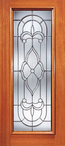 WDMA 36x84 Door (3ft by 7ft) Exterior Mahogany Crown Pattern Beveled Glass Front Single Door Full Lite 1