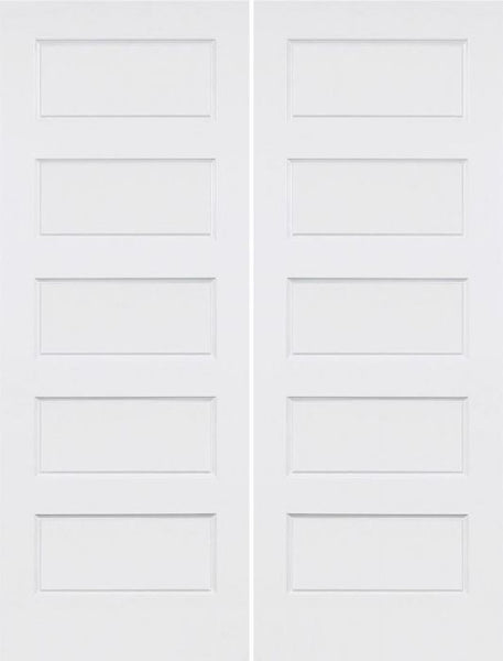 WDMA 36x96 Door (3ft by 8ft) Interior Swing Smooth 96in Conmore 5 Panel Shaker Hollow Core Double Door|1-3/8in Thick 1