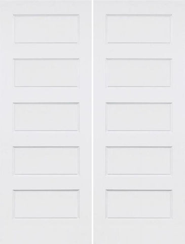 WDMA 36x96 Door (3ft by 8ft) Interior Swing Smooth 96in Conmore 5 Panel Shaker Solid Core Double Door|1-3/8in Thick 1