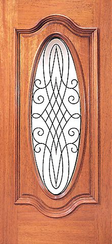 WDMA 36x96 Door (3ft by 8ft) Exterior Mahogany Oval Lite Single Door with Decorative Ironwork 1