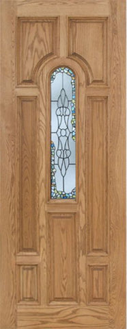 WDMA 36x96 Door (3ft by 8ft) Exterior Oak Carrick Single Door w/ Tiffany Glass - 8ft Tall 1