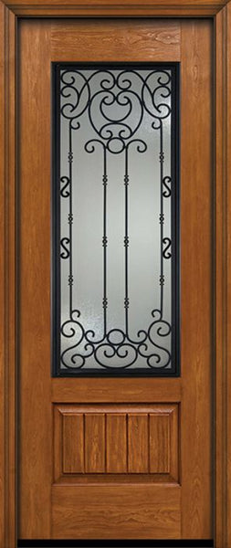 WDMA 36x96 Door (3ft by 8ft) Exterior Cherry 96in Plank Panel 3/4 Lite Single Entry Door Belle Meade Glass 1