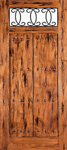 WDMA 36x96 Door (3ft by 8ft) Exterior Knotty Alder Rustic Solid Front Single Door with Forged Iron 1