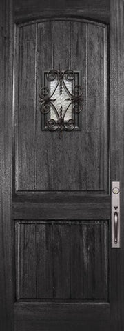 WDMA 36x96 Door (3ft by 8ft) Exterior Mahogany 36in x 96in Arch 2 Panel V-Grooved DoorCraft Door with Speakeasy 1