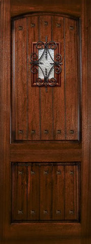 WDMA 36x96 Door (3ft by 8ft) Exterior Mahogany 36in x 96in Arch 2 Panel V-Grooved DoorCraft Door with Speakeasy / Clavos 1