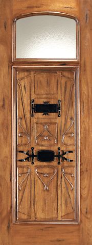 WDMA 36x96 Door (3ft by 8ft) Exterior Mahogany AN-2003-1 Hand Carved Art Nouveau Forged iron Glass Entry Single Door 1