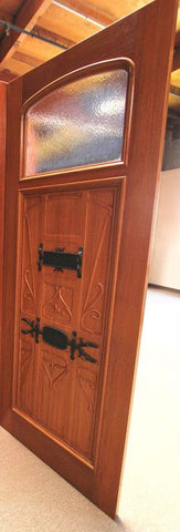 WDMA 36x96 Door (3ft by 8ft) Exterior Mahogany AN-2003-1 Hand Carved Art Nouveau Forged iron Glass Entry Single Door 3