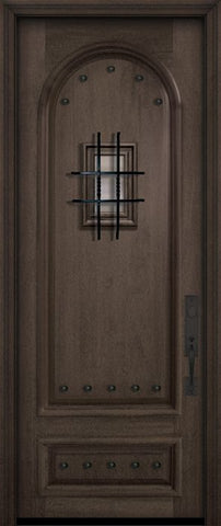 WDMA 36x96 Door (3ft by 8ft) Exterior Mahogany 36in x 96in Radius 2 Panel Portobello Door with Speakeasy / Clavos 2