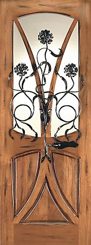 WDMA 36x96 Door (3ft by 8ft) Exterior Mahogany AN-2004-1 Tree Lite Hand Carved Art Nouveau Single Door Forged Iron 1