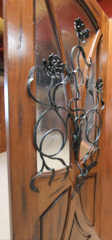 WDMA 36x96 Door (3ft by 8ft) Exterior Mahogany AN-2004-1 Tree Lite Hand Carved Art Nouveau Single Door Forged Iron 6