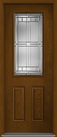 WDMA 36x96 Door (3ft by 8ft) Exterior Oak Saratoga 8ft Half Lite 2 Panel Fiberglass Single Door HVHZ Impact 1