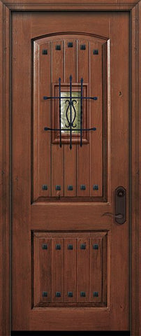 WDMA 36x96 Door (3ft by 8ft) Exterior Knotty Alder IMPACT | 96in 2 Panel Arch V-Groove Door with Speakeasy / Clavos 1