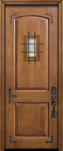 WDMA 36x96 Door (3ft by 8ft) Exterior Knotty Alder 96in 2 Panel Arch Door with Speakeasy / Corner Straps 1