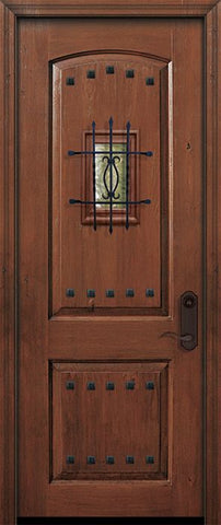 WDMA 36x96 Door (3ft by 8ft) Exterior Knotty Alder 96in 2 Panel Arch Door with Speakeasy / Clavos 1