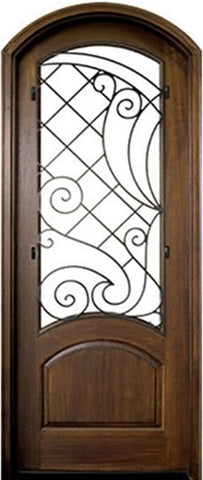 WDMA 36x96 Door (3ft by 8ft) Exterior Swing Mahogany Aberdeen Single Door/Arch Top w Iron #1 Right 1
