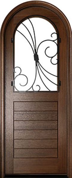 WDMA 36x96 Door (3ft by 8ft) Exterior Swing Mahogany Sicily Single Door/Round Top w Iron #1 1