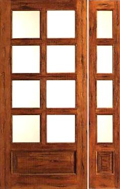 WDMA 38x80 Door (3ft2in by 6ft8in) French Tropical Hardwood Rustic-8-lite-P/B Solid Wood 1 Panel IG Glass Sidelight Door 1