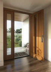 WDMA 38x80 Door (3ft2in by 6ft8in) Exterior Swing Mahogany Modern 2 Flat Panel Center Lite Shaker Single Entry Door Sidelight 3