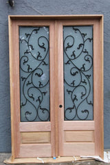 WDMA 38x80 Door (3ft2in by 6ft8in) Exterior Mahogany Door One Sidelight Leaf Scrollwork Ironwork Glass 3