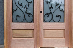 WDMA 38x80 Door (3ft2in by 6ft8in) Exterior Mahogany Door One Sidelight Leaf Scrollwork Ironwork Glass 5