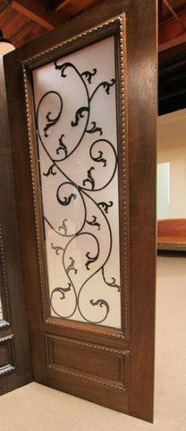 WDMA 38x80 Door (3ft2in by 6ft8in) Exterior Mahogany Door One Sidelight Leaf Scrollwork Ironwork Glass 9