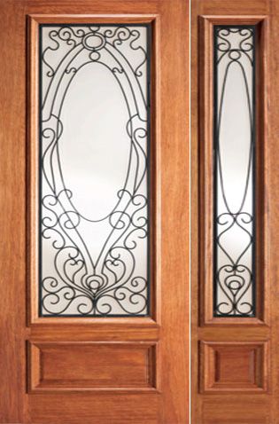 WDMA 38x80 Door (3ft2in by 6ft8in) Exterior Mahogany Victorian Ironwork Glass Door One Sidelight 3/4 Lite 1