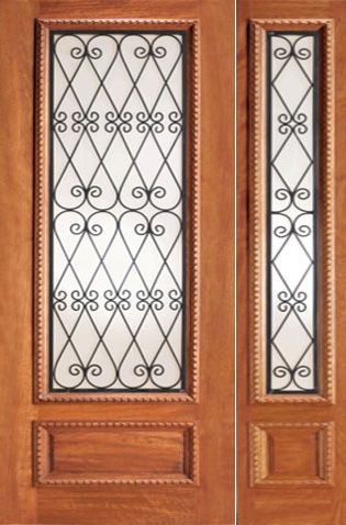 WDMA 38x80 Door (3ft2in by 6ft8in) Exterior Mahogany Decorative Iron Scrollwork Glass Door One Sidelight 1
