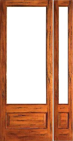 WDMA 38x96 Door (3ft2in by 8ft) French Tropical Hardwood Rustic-1-lite-P/B Patio Solid Wood 1 Panel IG Glass Sidelight Door 1
