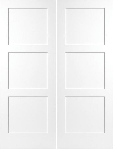 WDMA 40x80 Door (3ft4in by 6ft8in) Interior Swing Smooth 80in Birkdale 3 Panel Shaker Hollow Core Double Door|1-3/8in Thick 1