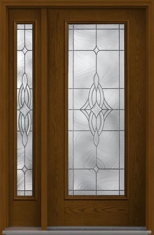 WDMA 40x80 Door (3ft4in by 6ft8in) Exterior Oak Wellesley Full Lite W/ Stile Lines Fiberglass Door 1 Side 1