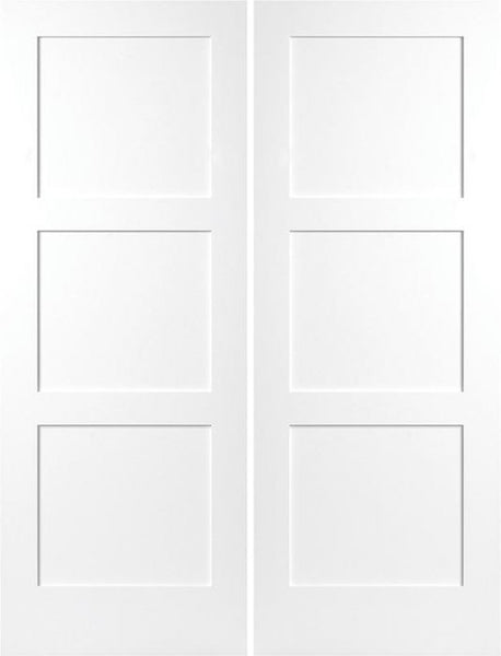 WDMA 40x96 Door (3ft4in by 8ft) Interior Swing Smooth 96in Birkdale 3 Panel Shaker Hollow Core Double Door|1-3/8in Thick 1