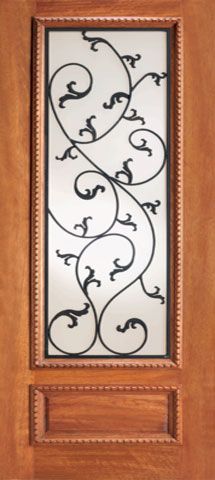 WDMA 42x80 Door (3ft6in by 6ft8in) Exterior Mahogany Leaf Scrollwork Ironwork Glass Single Door 3/4 Lite 1