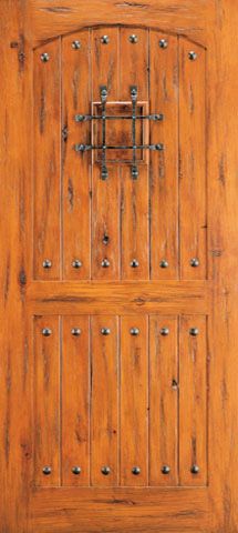 WDMA 42x80 Door (3ft6in by 6ft8in) Exterior Knotty Alder Single Door 2 Panel Speakeasy Clavos 1