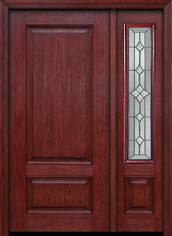 WDMA 42x80 Door (3ft6in by 6ft8in) Exterior Cherry Two Panel Single Entry Door Sidelight Windsor Glass 1