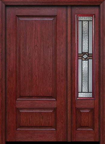 WDMA 42x80 Door (3ft6in by 6ft8in) Exterior Cherry Two Panel Single Entry Door Sidelight Mission Ridge Glass 1
