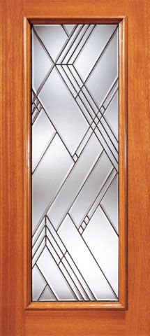 WDMA 42x80 Door (3ft6in by 6ft8in) Exterior Mahogany Contemporary Beveled Glass Entry Door Triple Glazed Glass Option 1